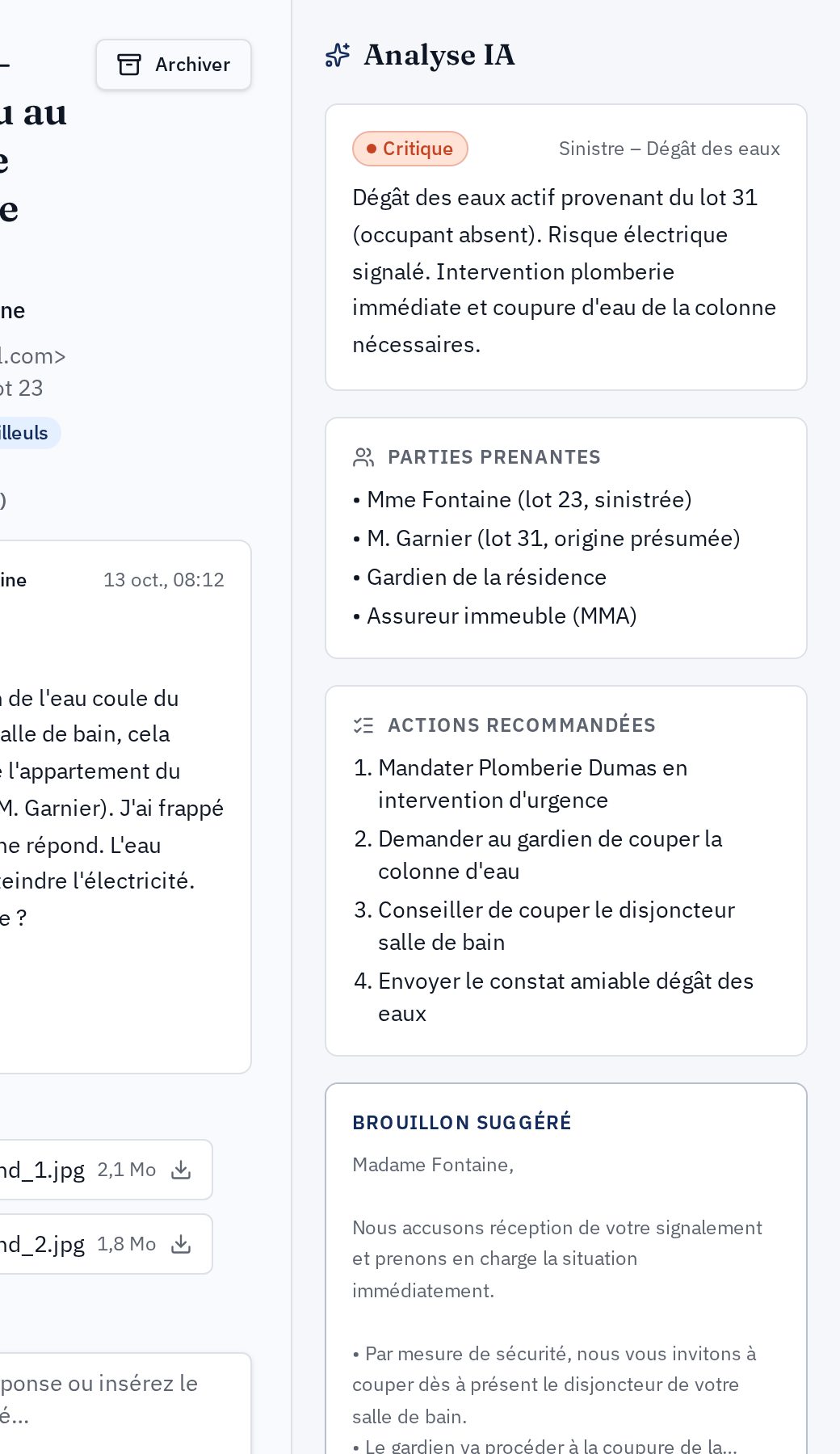 Panneau d'analyse d'un email
